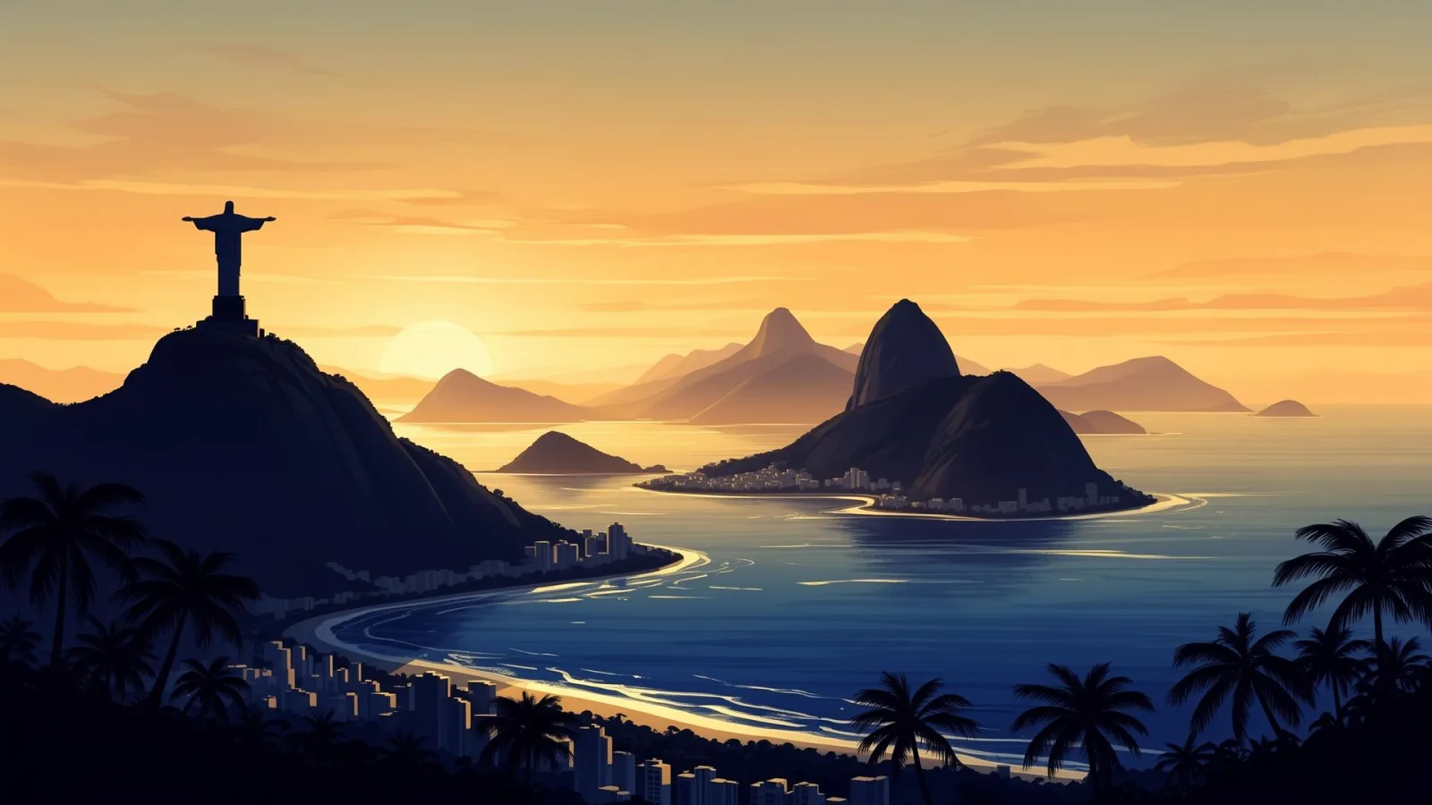 Rio de Janeiro skyline at sunset
